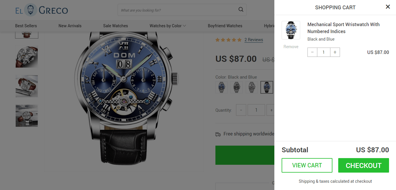 An online store’s shopping cart