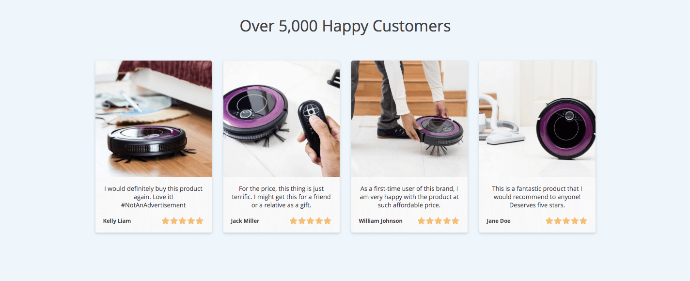 Customer product reviews used as social proof