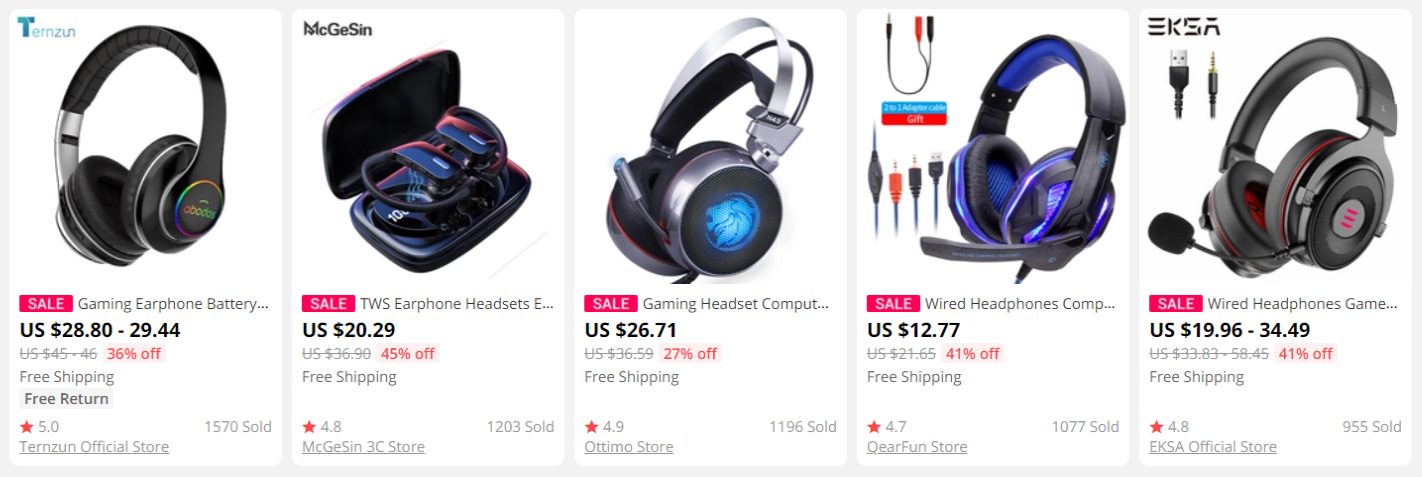 Gaming earphones on AliExpress