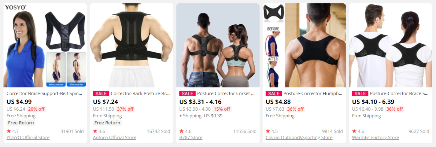 Posture correctors on AliExpress