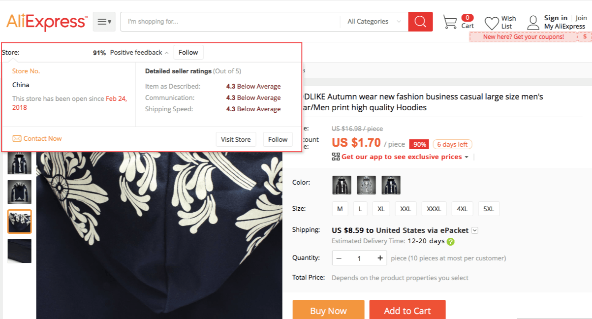 Seller's stats on AliExpress