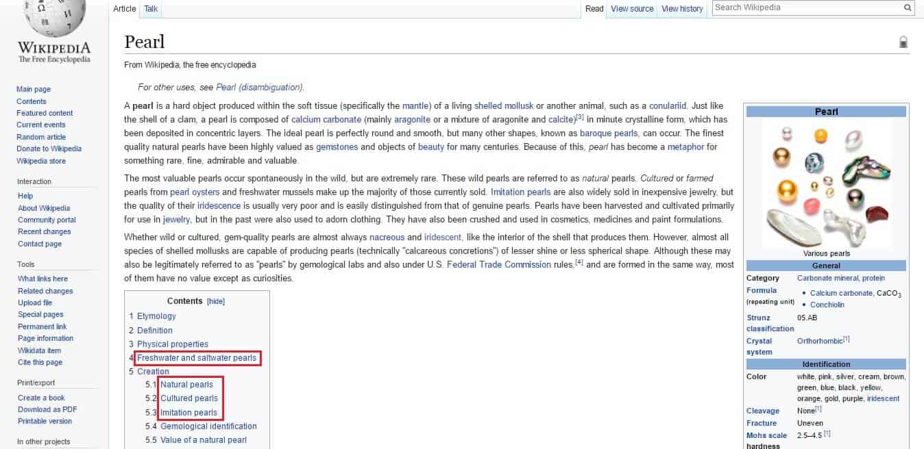 A Wikipedia page used to find keywords for SEO