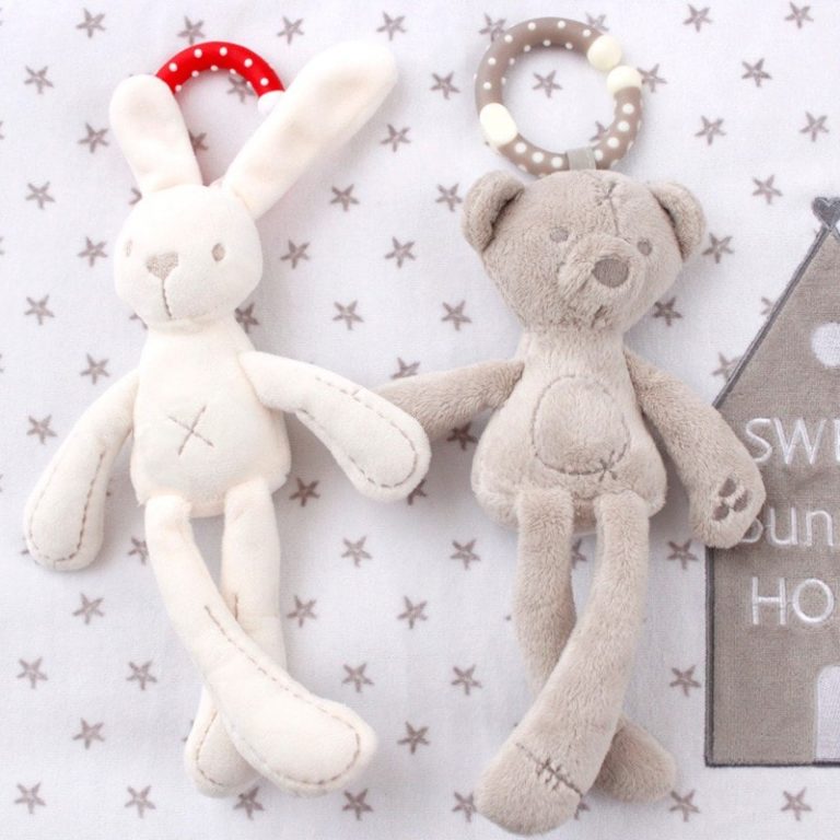 Screenshot of plush rabbit and bear toys holding hand: cute products to dropship