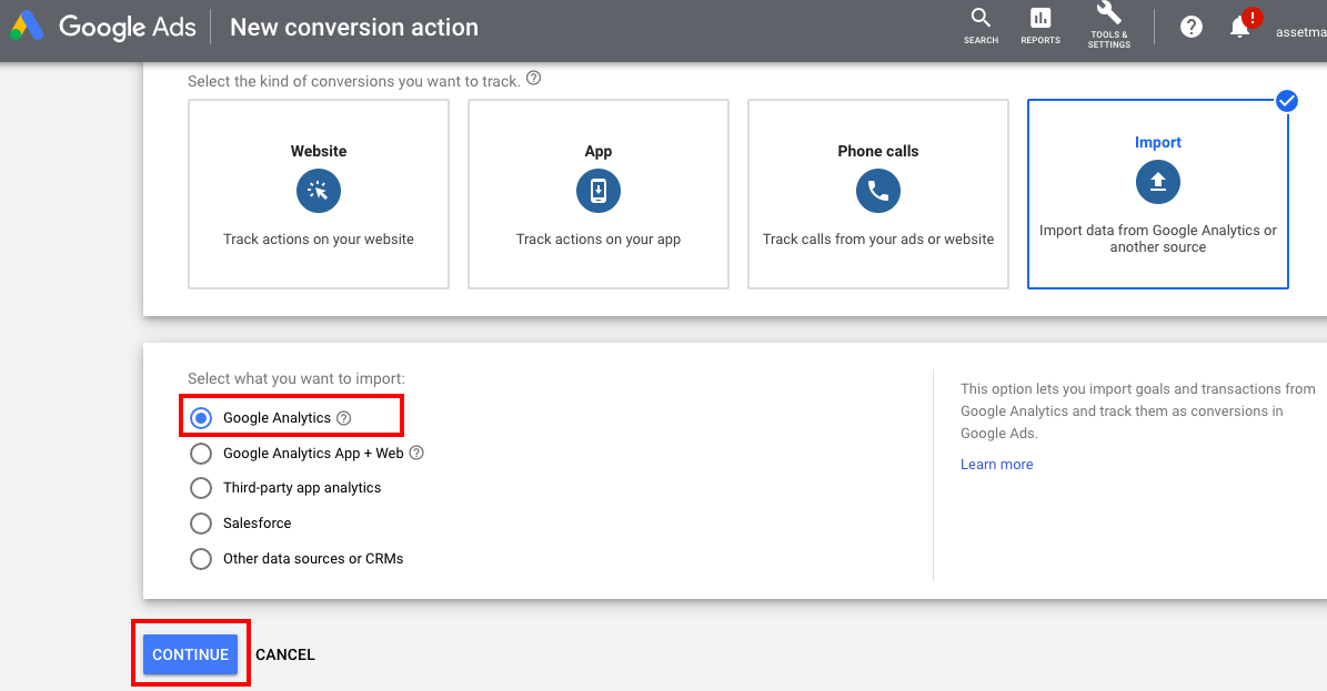 Import Conversions in Google Analytics