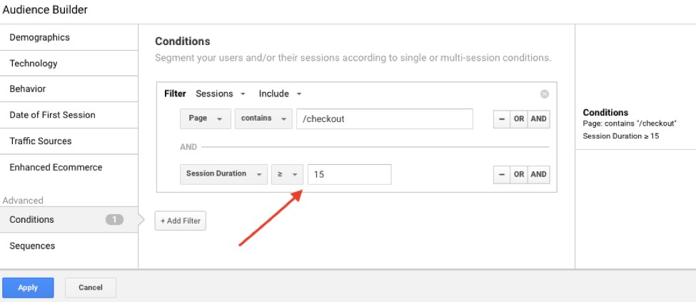 Audience for remarketing in Google Analytics: session duration