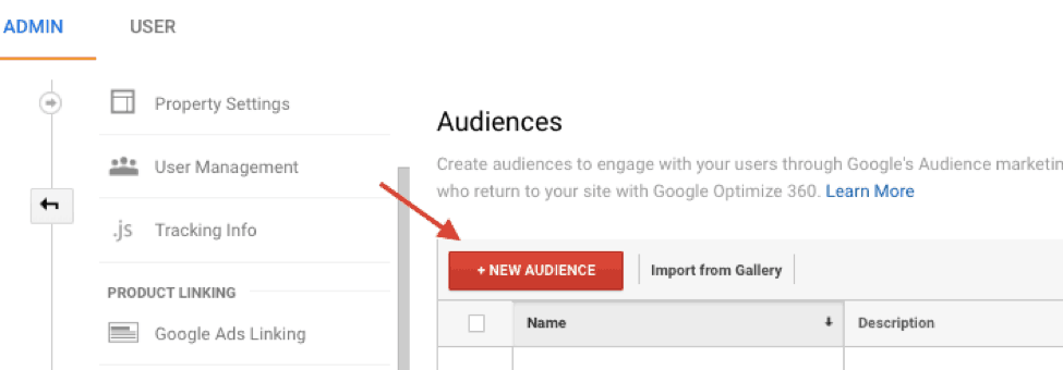 new audience for remarketing in Google Analytics