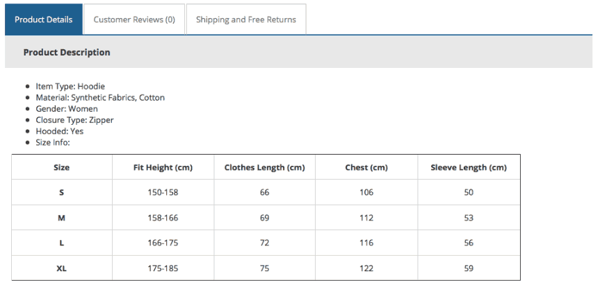 apparel product page
