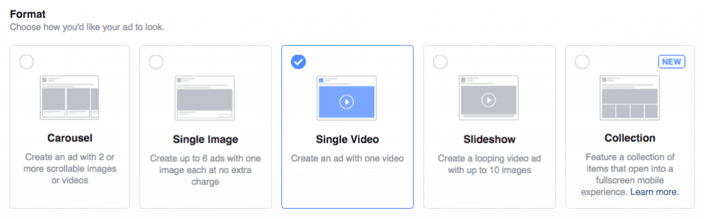 5 ad formats in Facebook Ads Manager