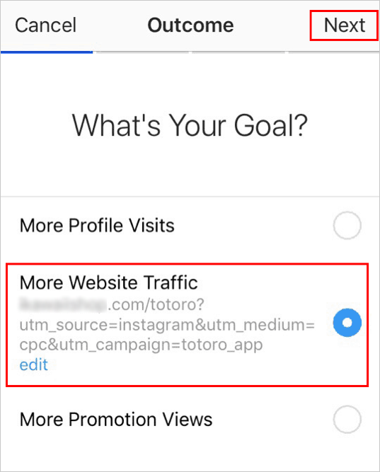 Instagram promotion goal