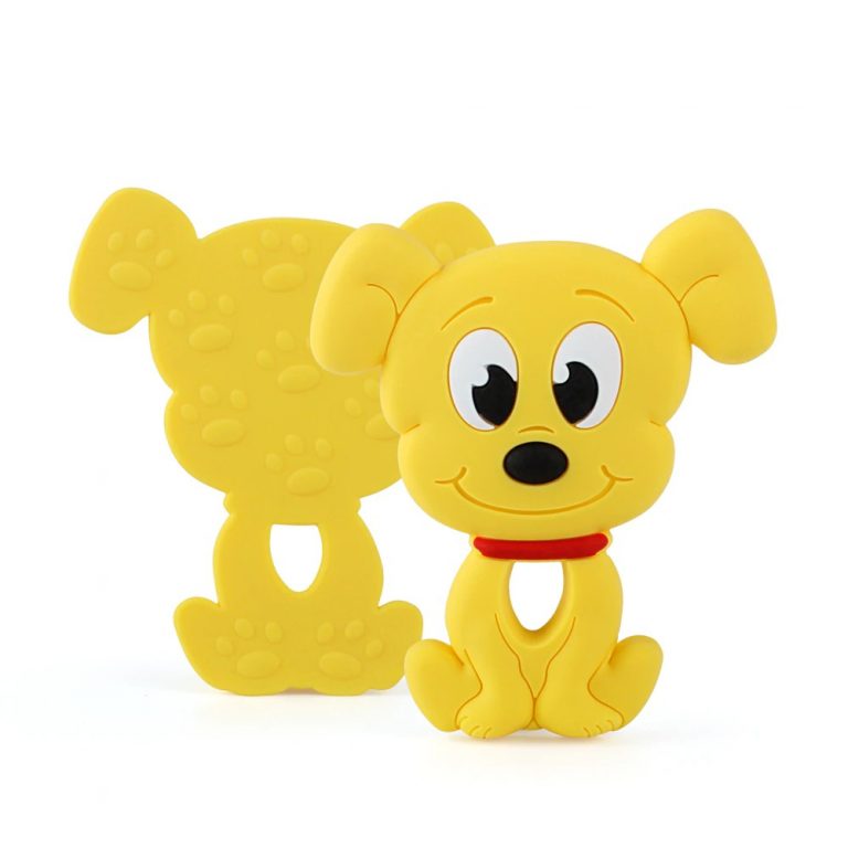 A yellow dog-shaped teether