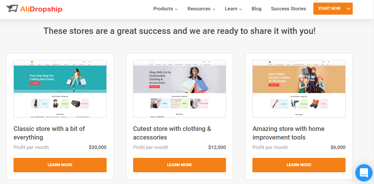 Three ready stores created by AliDropship and offered as Premium Stores
