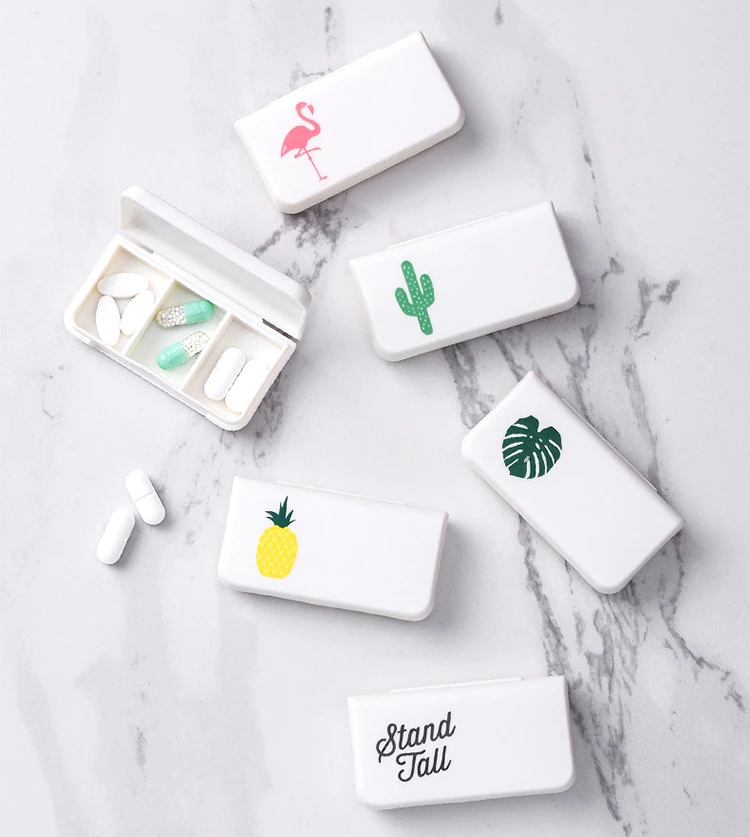 6 portable pill cases with cute drawings