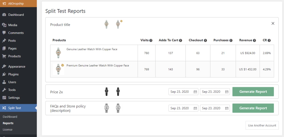 Checking the test performance in the Reports tab