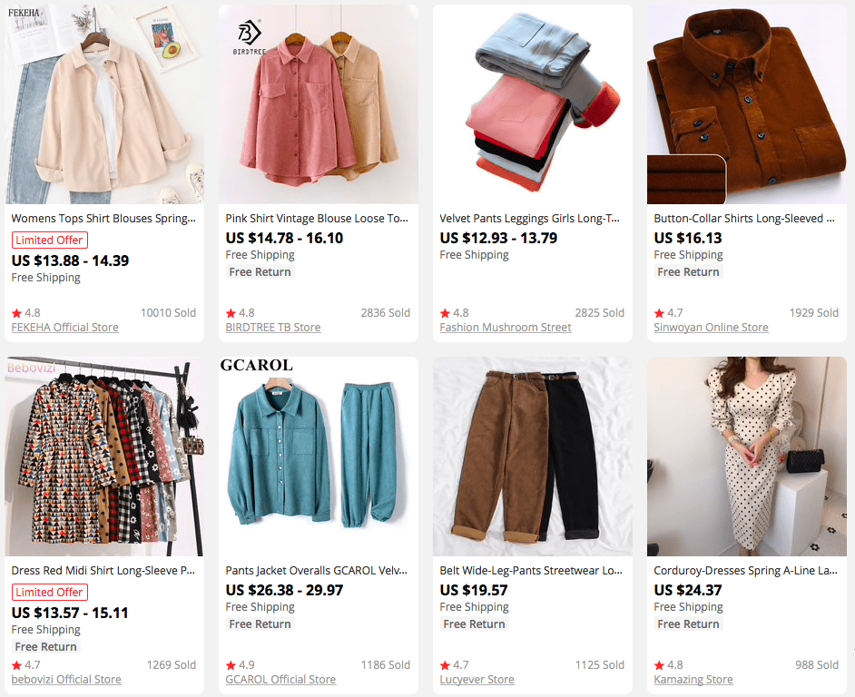 An example of clothing articles made from the same material and fit for a thematic store dropshipping apparel
