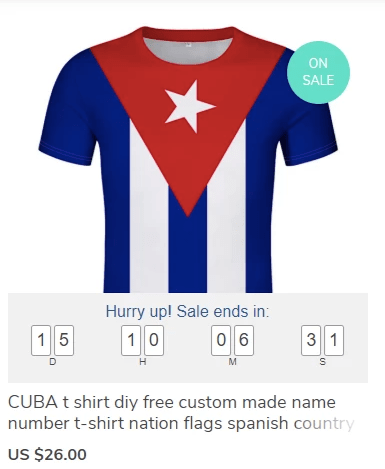 An example of using a Countdown timer in an apparel store to create a sense of urgency