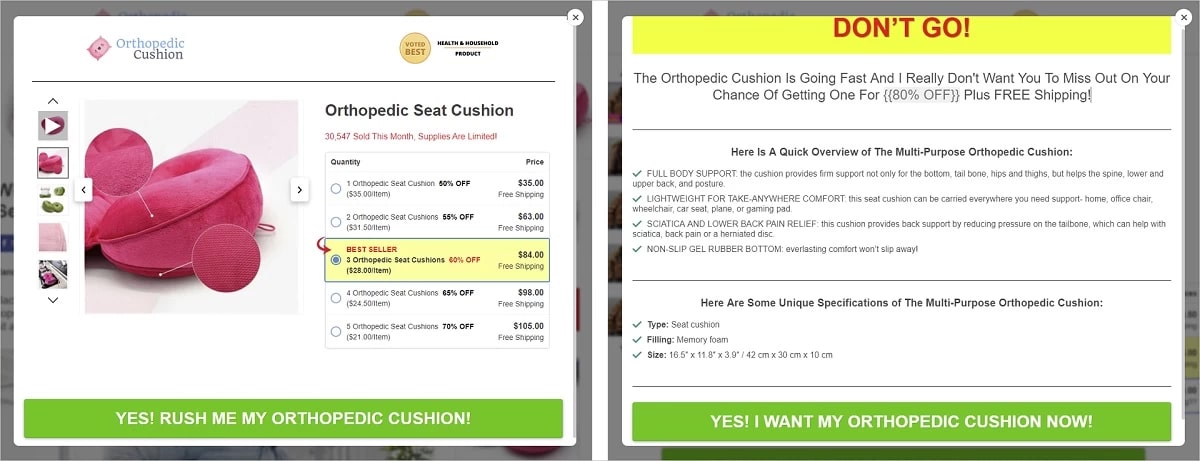 Effective pop-ups on a landing page