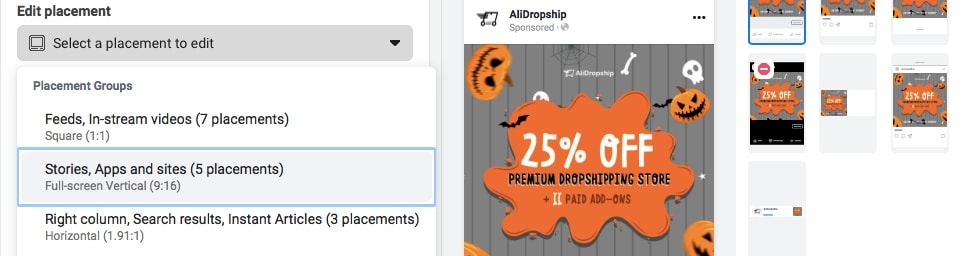 Picking ad placements when creating Facebook ads