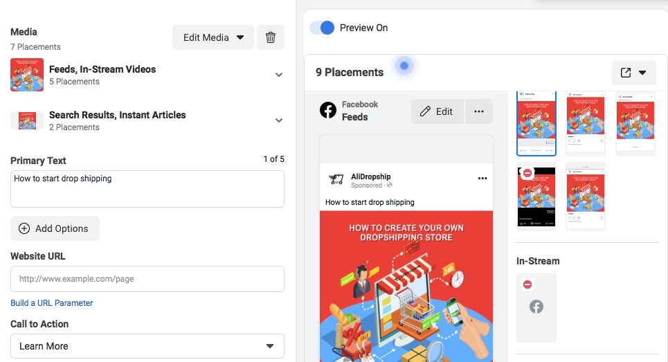 Screenshot of Facebook Ads Manager where the user picks an image for a new creative
