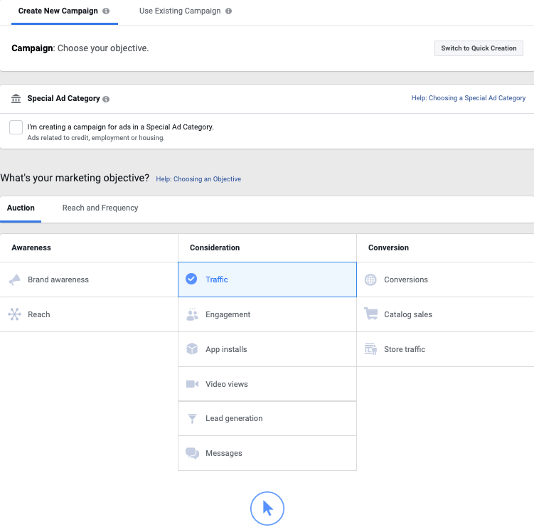 Facebook promotion ad campaign creation