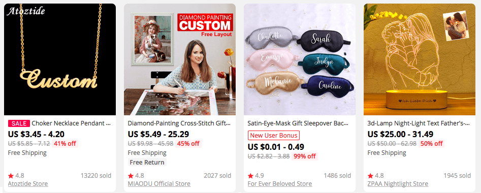 Customizable gifts on AliExpress