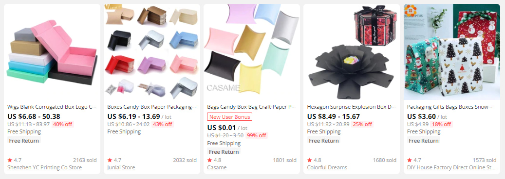 Gift boxes on AliExpress