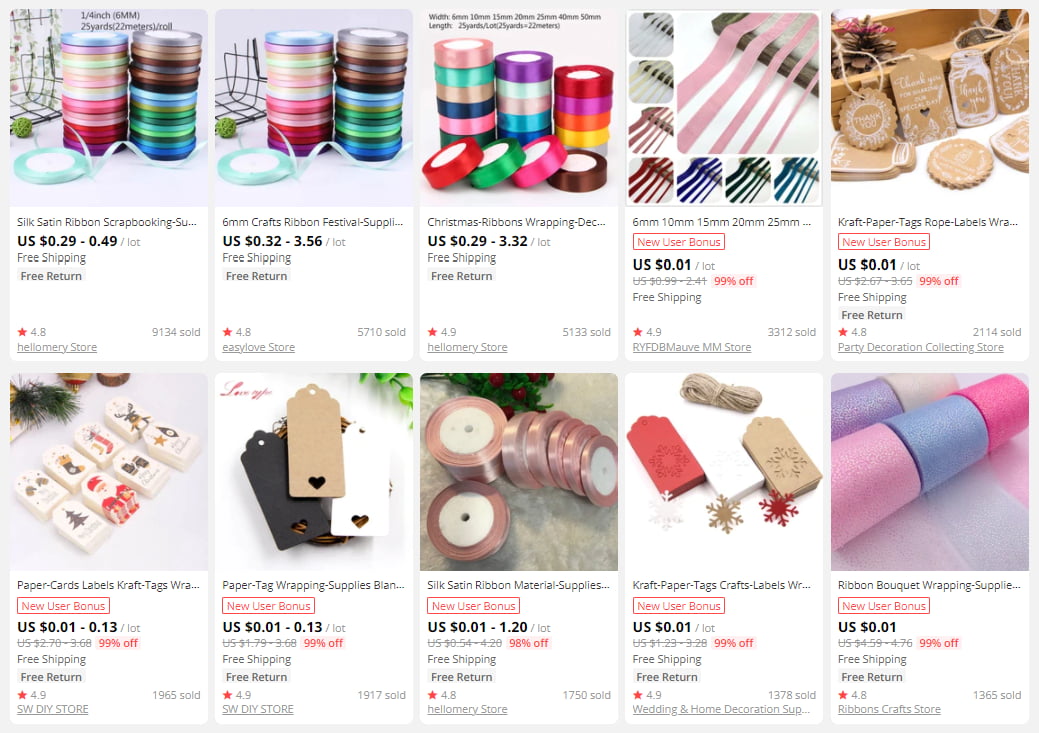 Gift-wrapping supplies on AliExpress