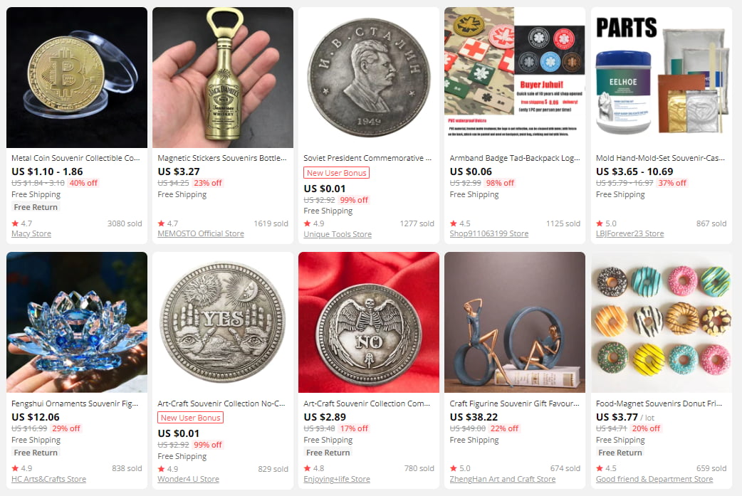 On AliExpress, you will find lots of souvenirs and interesting knickknacks.