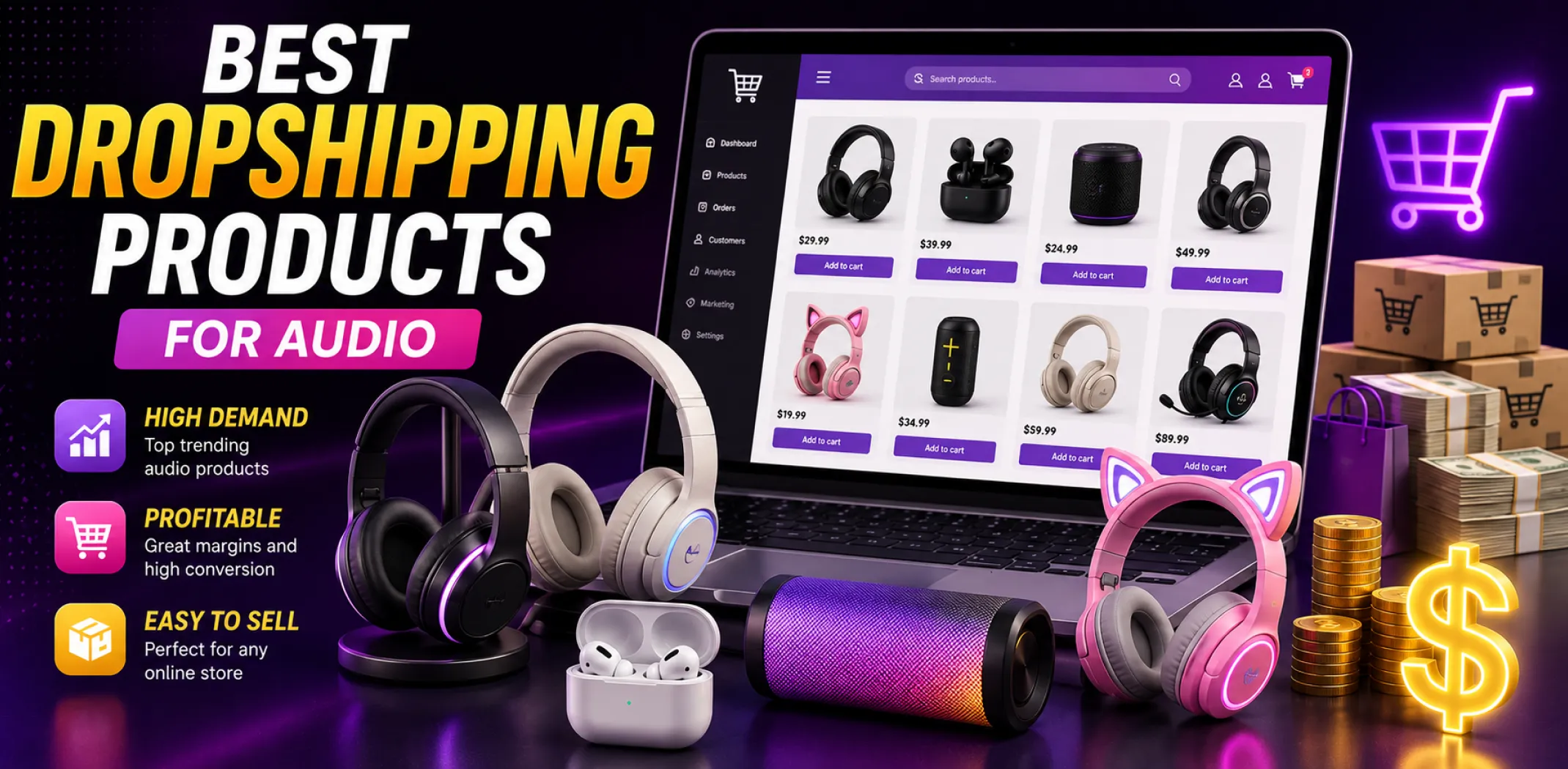 Featured image for an article about the best dropshipping products for audio