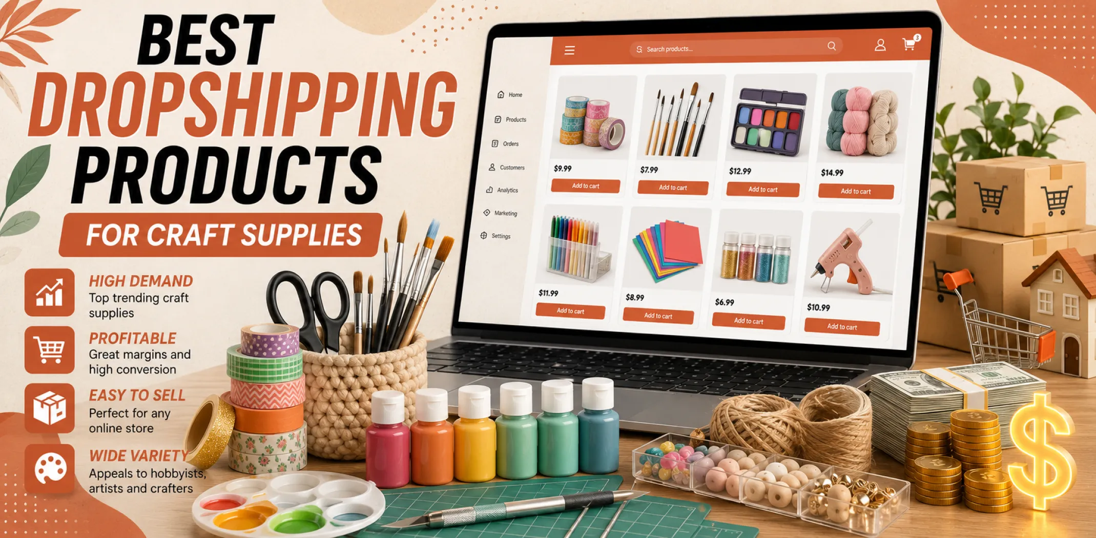 Featured image for an article about the best dropshipping products for craft supplies