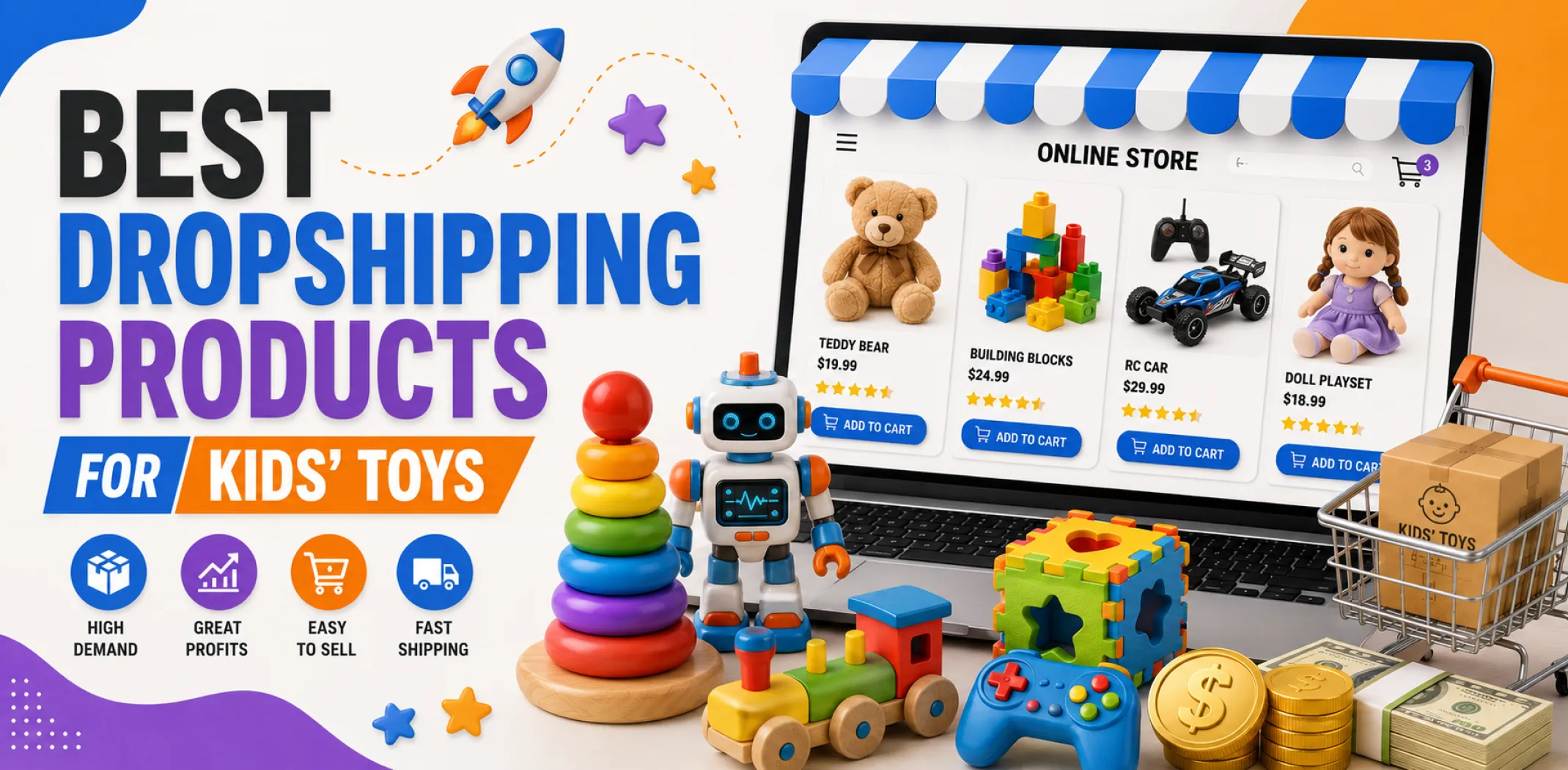 Featured image for an article about the best dropshipping products for kids' toys