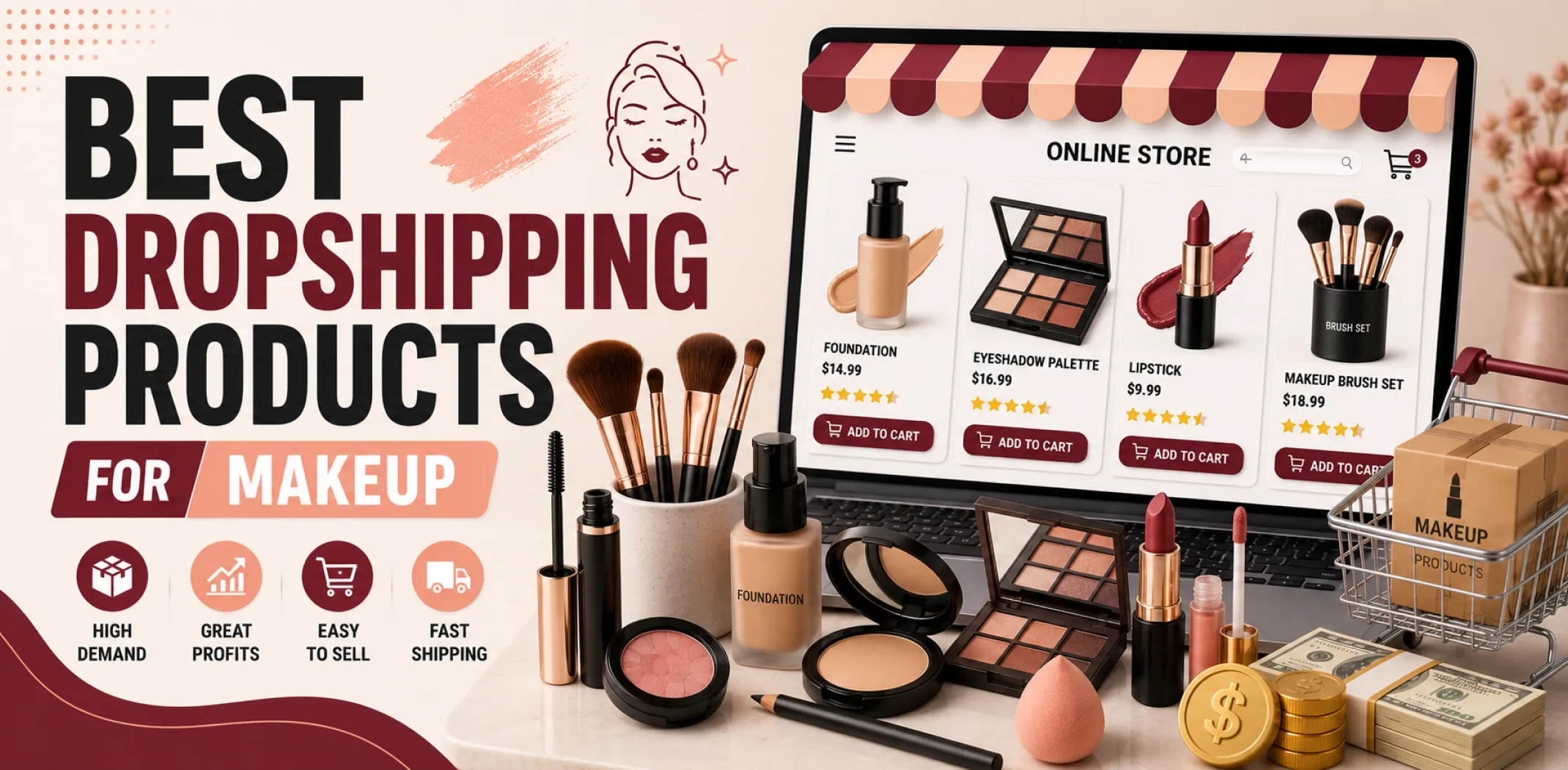 Featured image for an article about the best dropshipping products for makeup