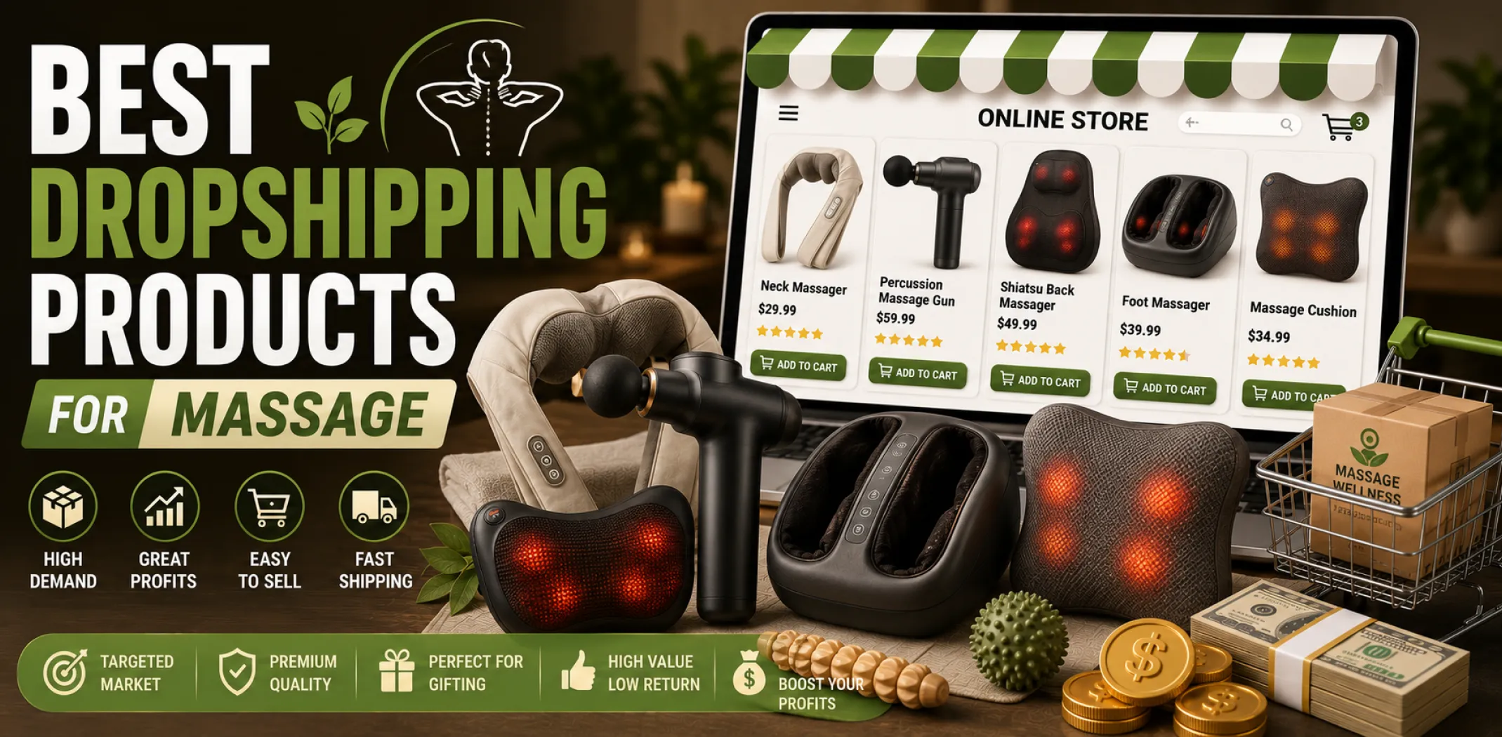 Featured image for an article about the best dropshipping products for massage