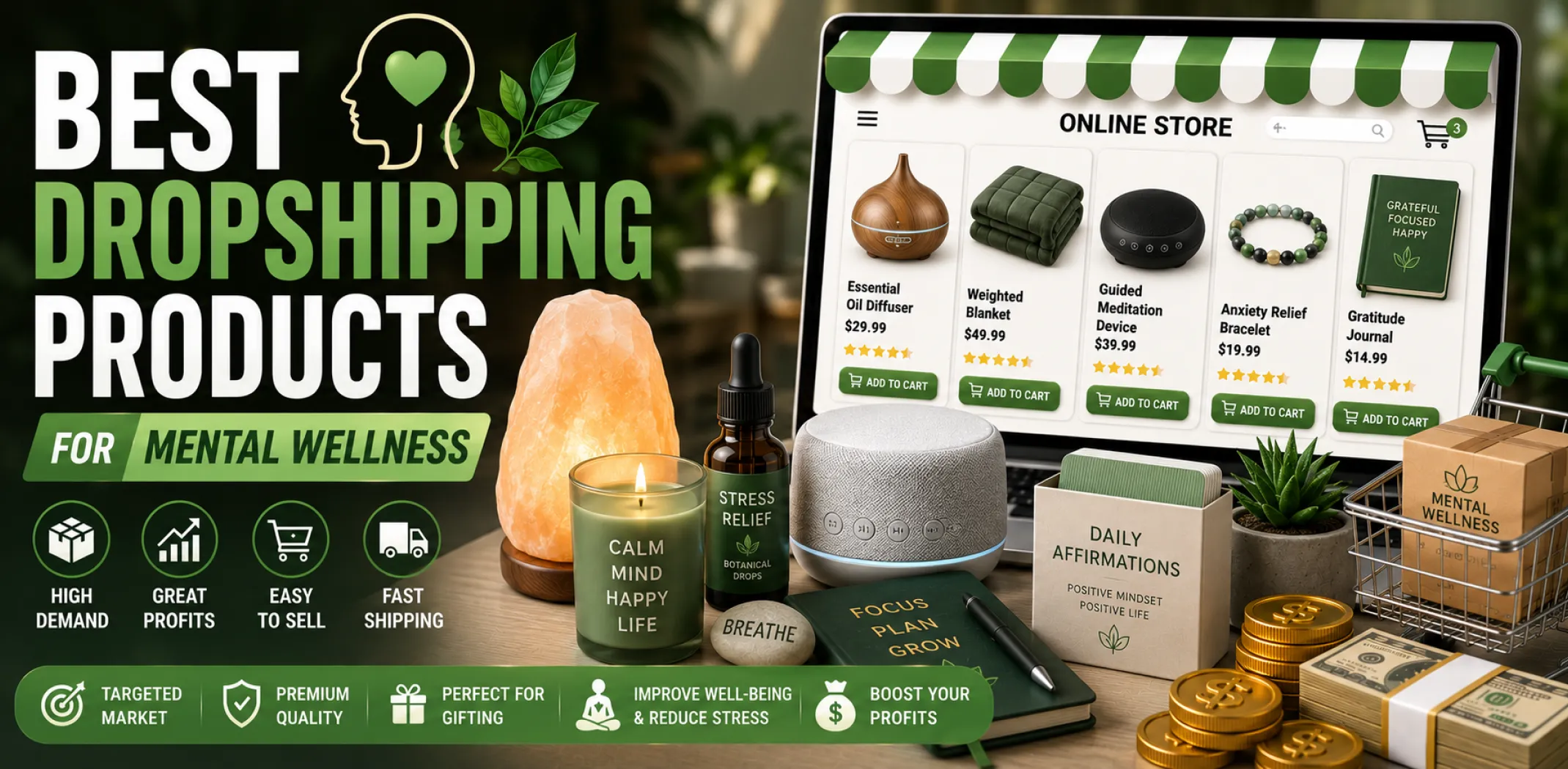 Featured image for an article about the best dropshipping products for mental wellness