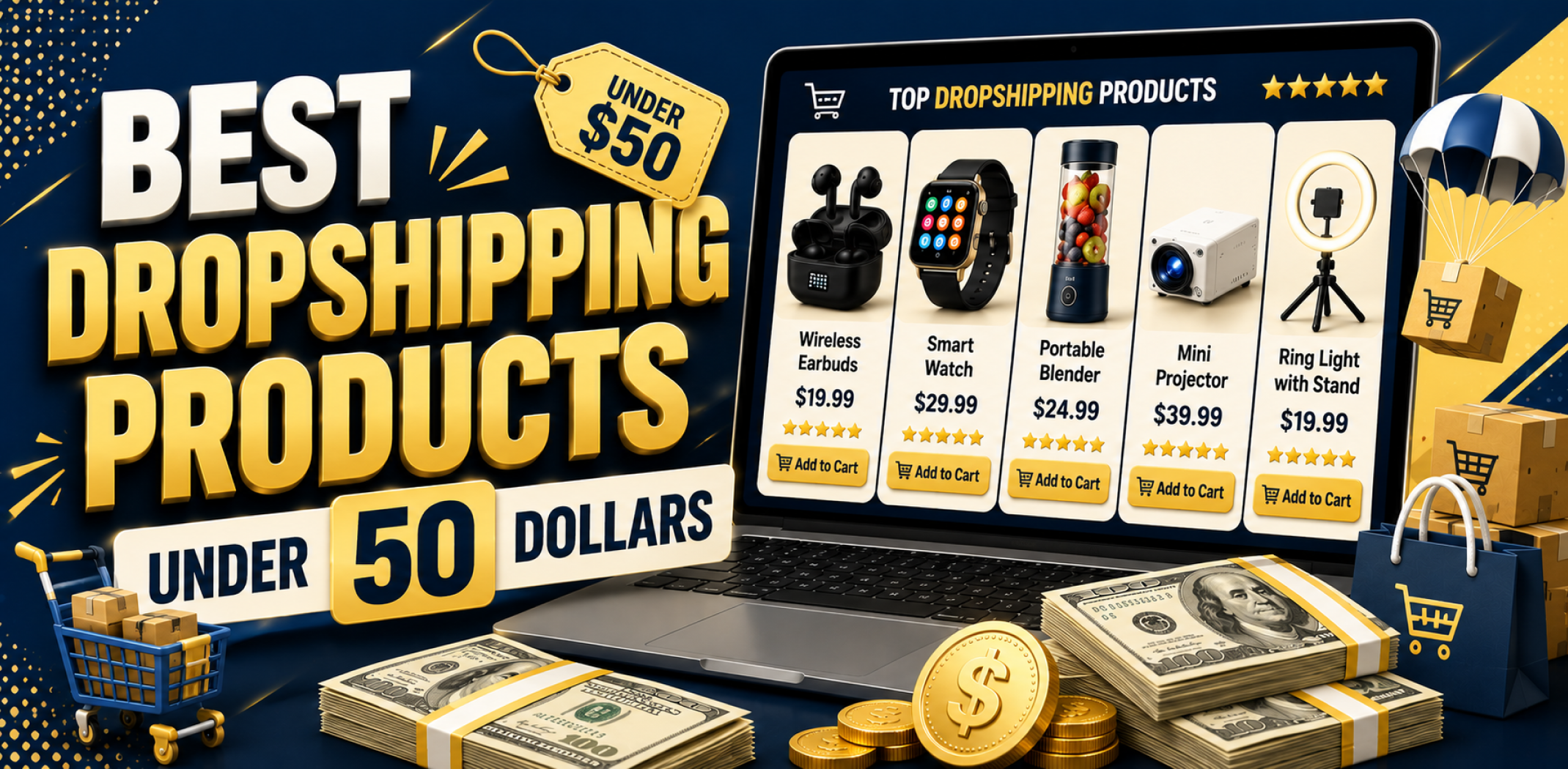 Featured image for an article about Best dropshipping products under 50 dollars.