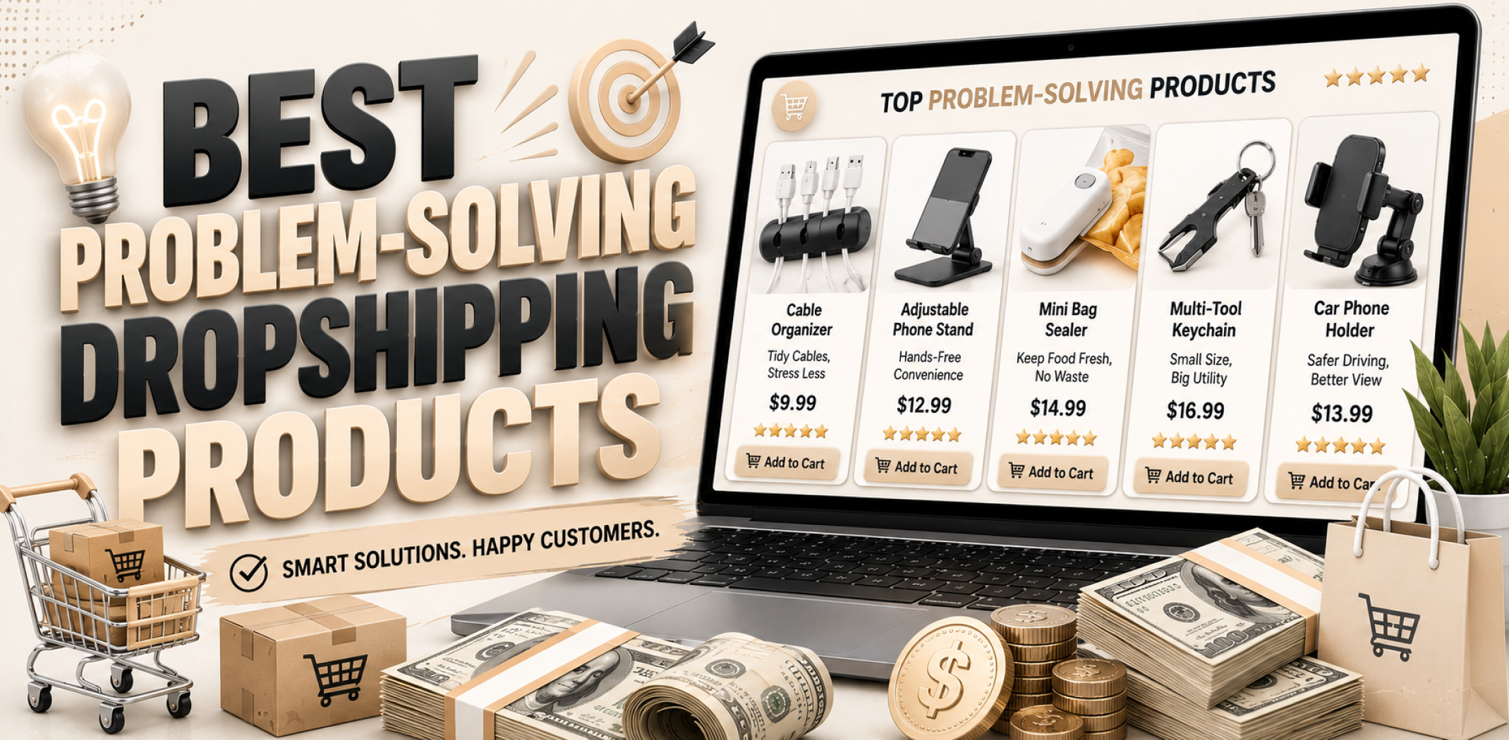 Featured image for an article about best problem-solving dropshipping products.