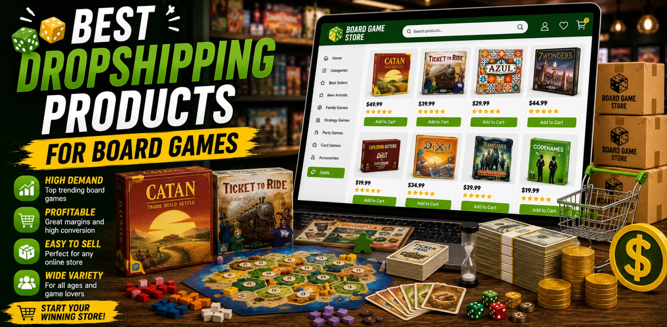Featured image for an article about the best dropshipping products for board games