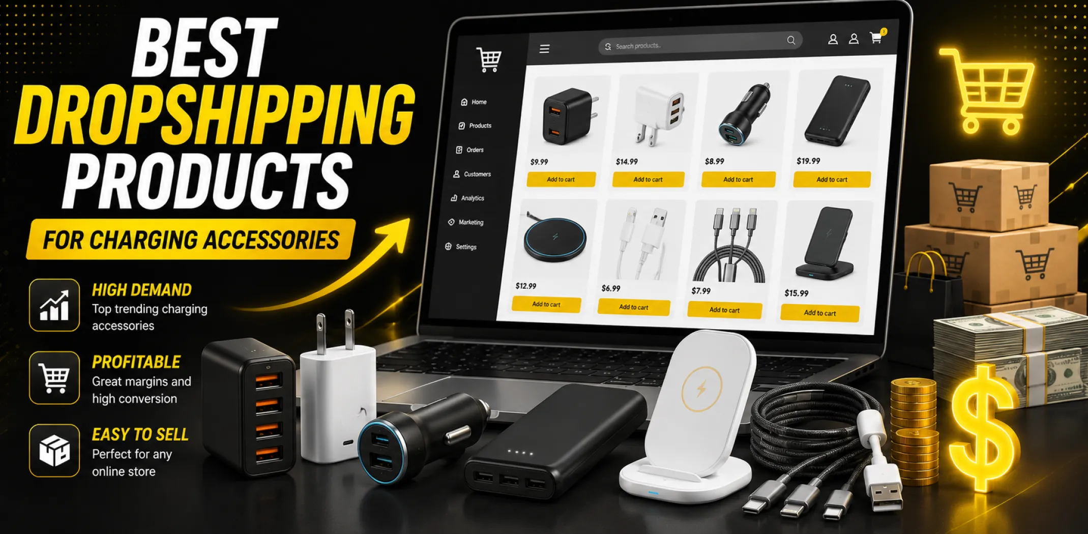 Featured image for an article about the best dropshipping products for charging accessories