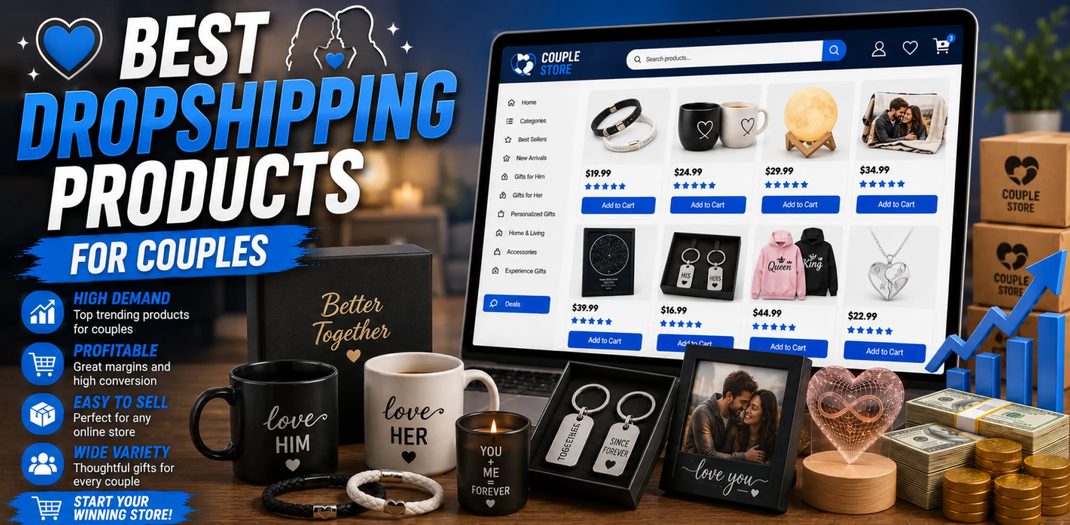 Featured image for an article about the best dropshiping products for couples