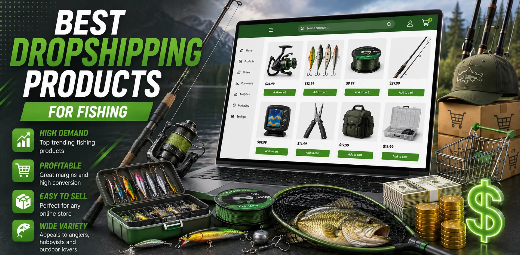 Featured image for an article about the best dropshipping products for fishing