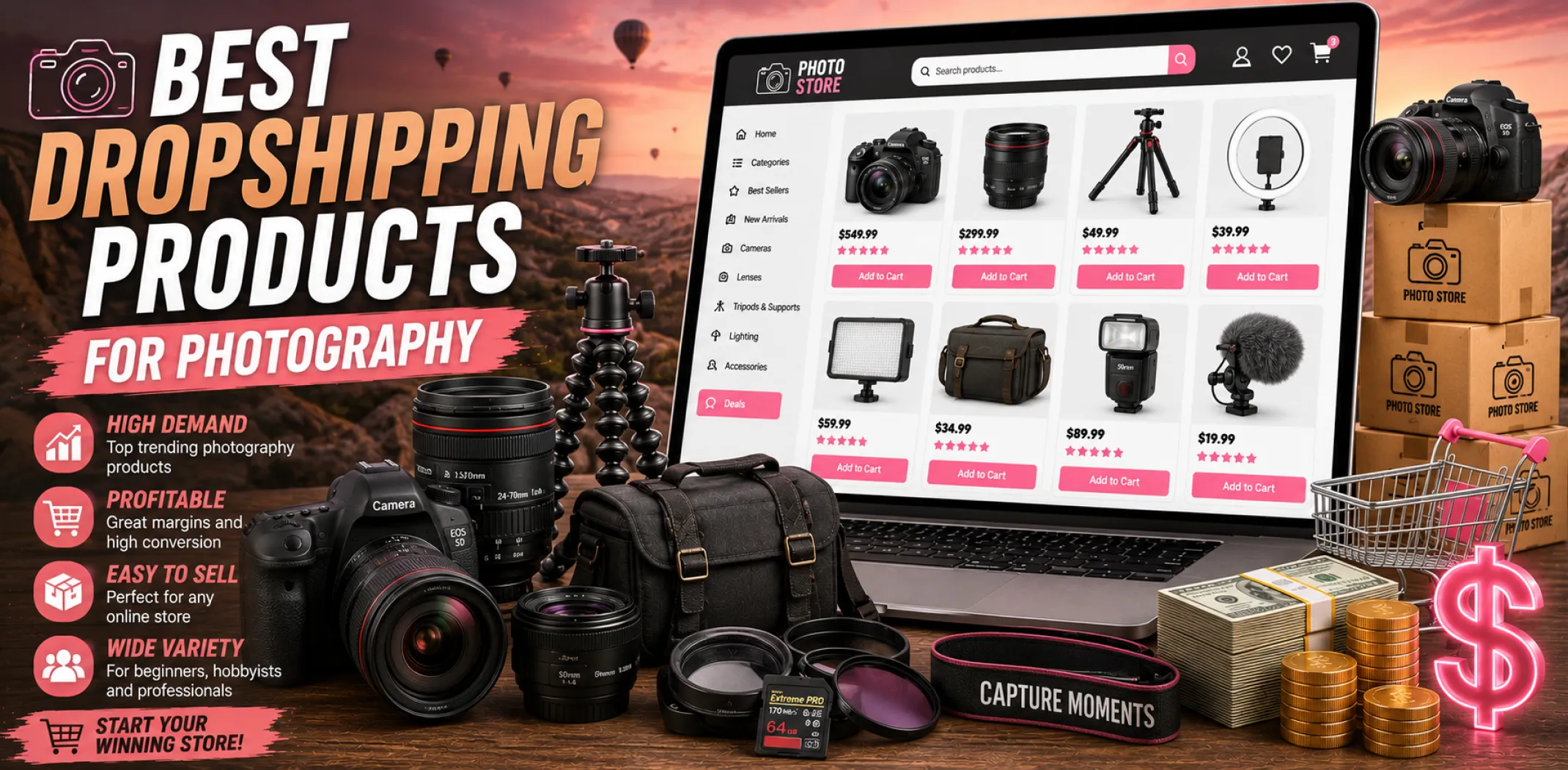 Featured image for an article about the best dropshipping products for photography