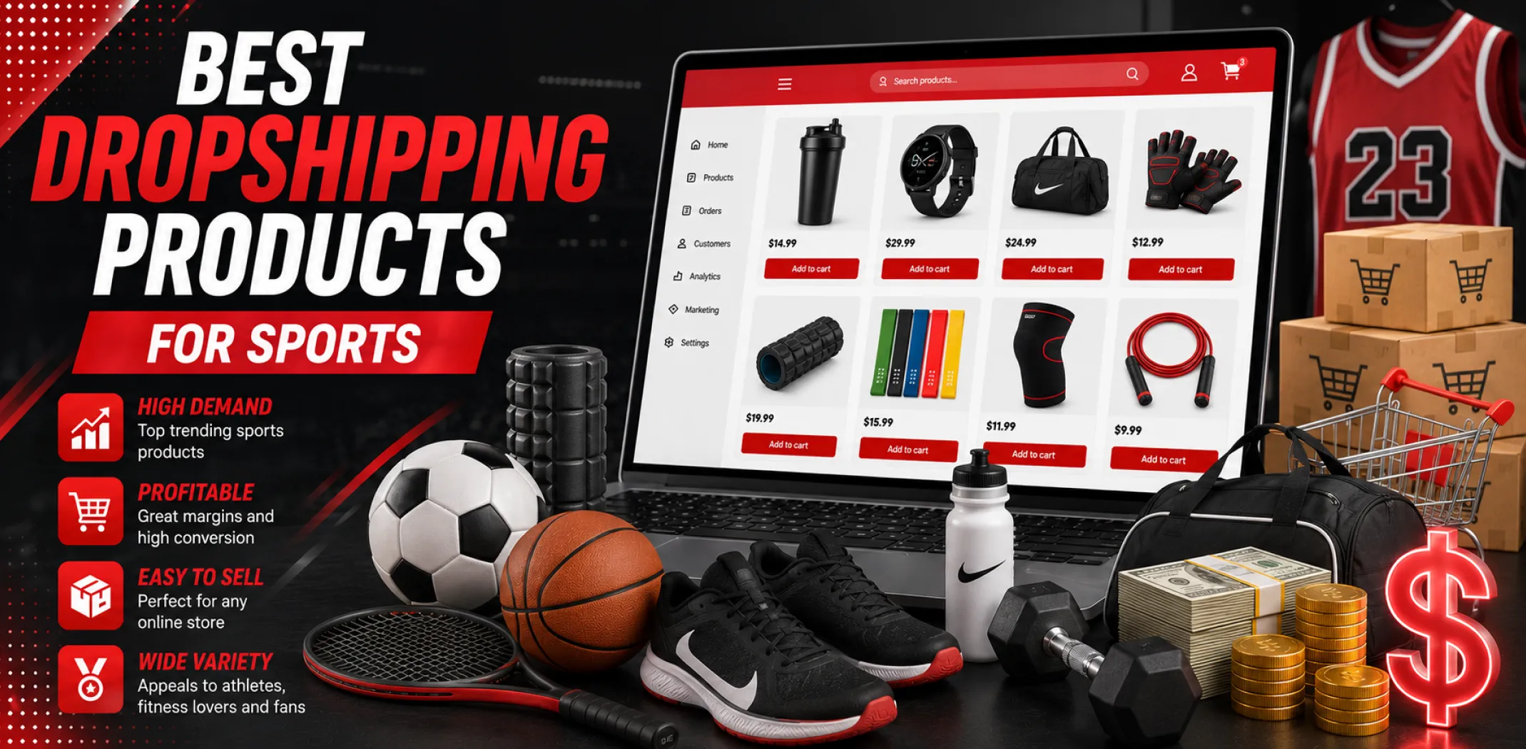 Featured image for an article about the best dropshipping products for sports