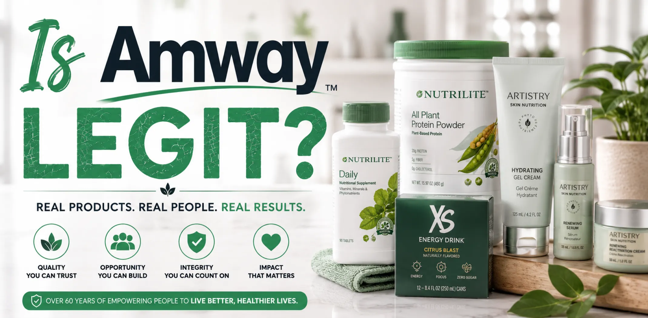 Featured image for an article answering the question "Is Amway legit?"