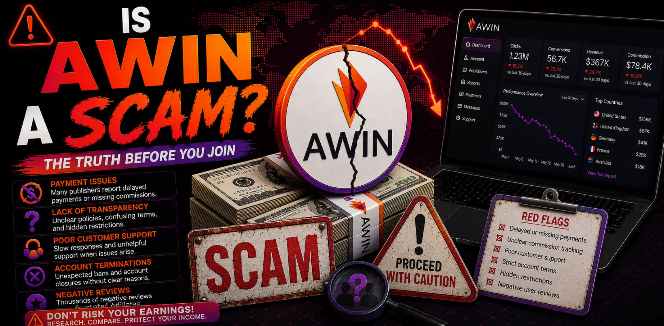 Featured image for an article answering the question "Is Awin a scam?"