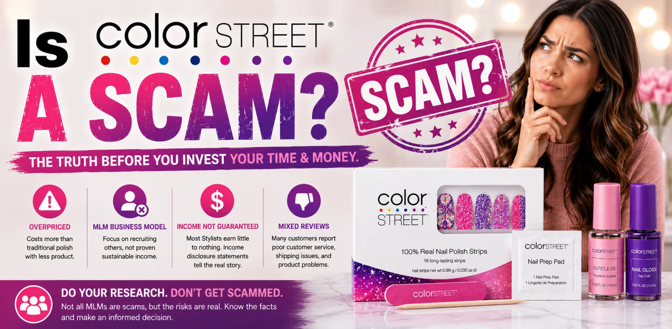 Featured image for an article answering the question "Is Color Street a scam?"