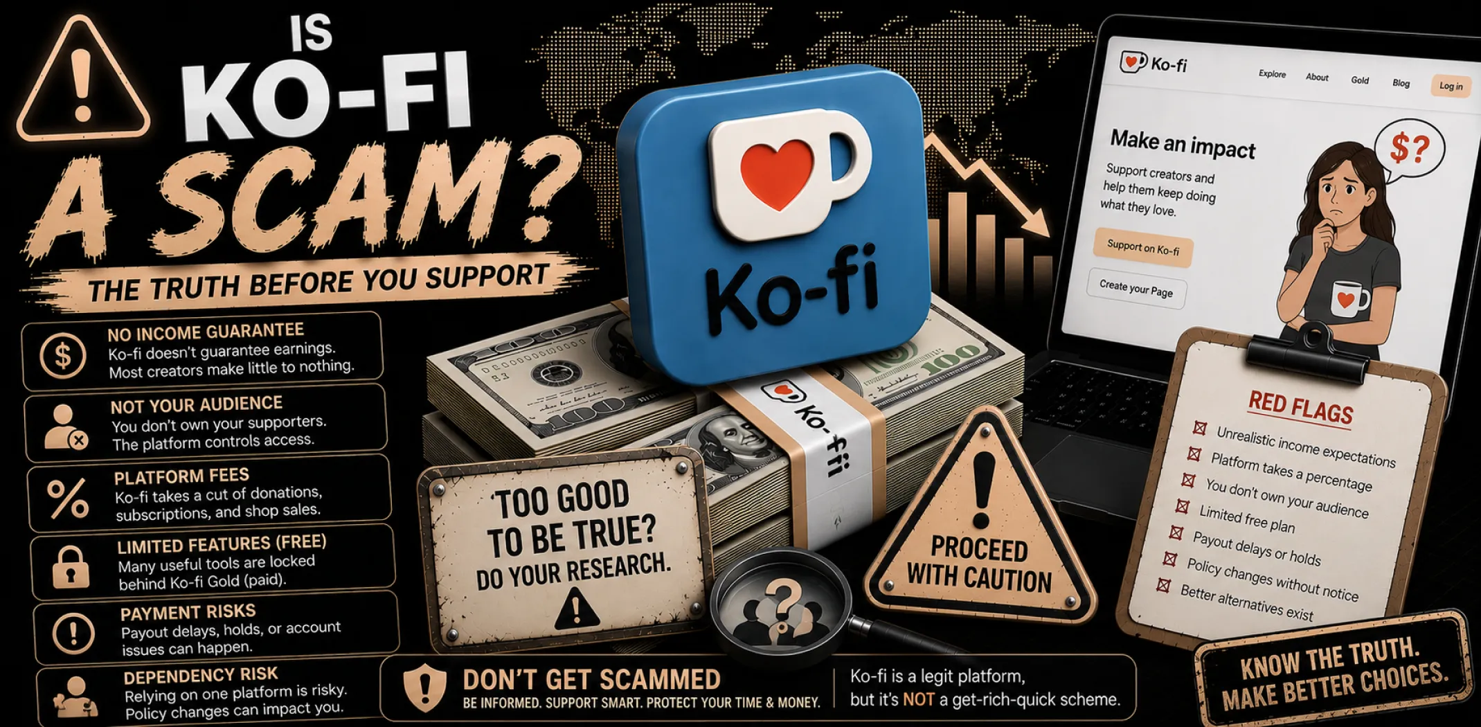 Featured image for an article answering the question "Is Ko-fi a scam?"