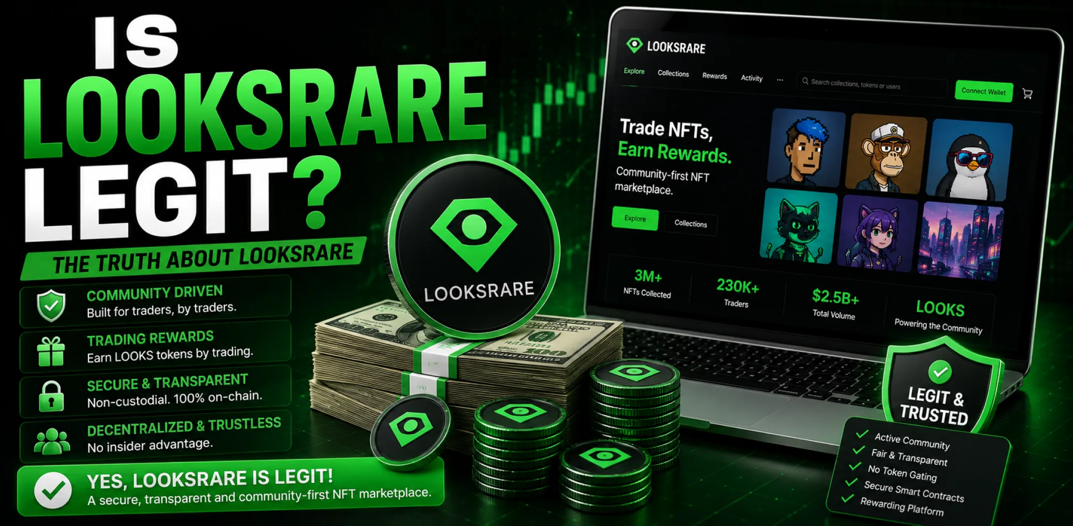 Featured image for an article answering the question "Is LooksRare legit?"