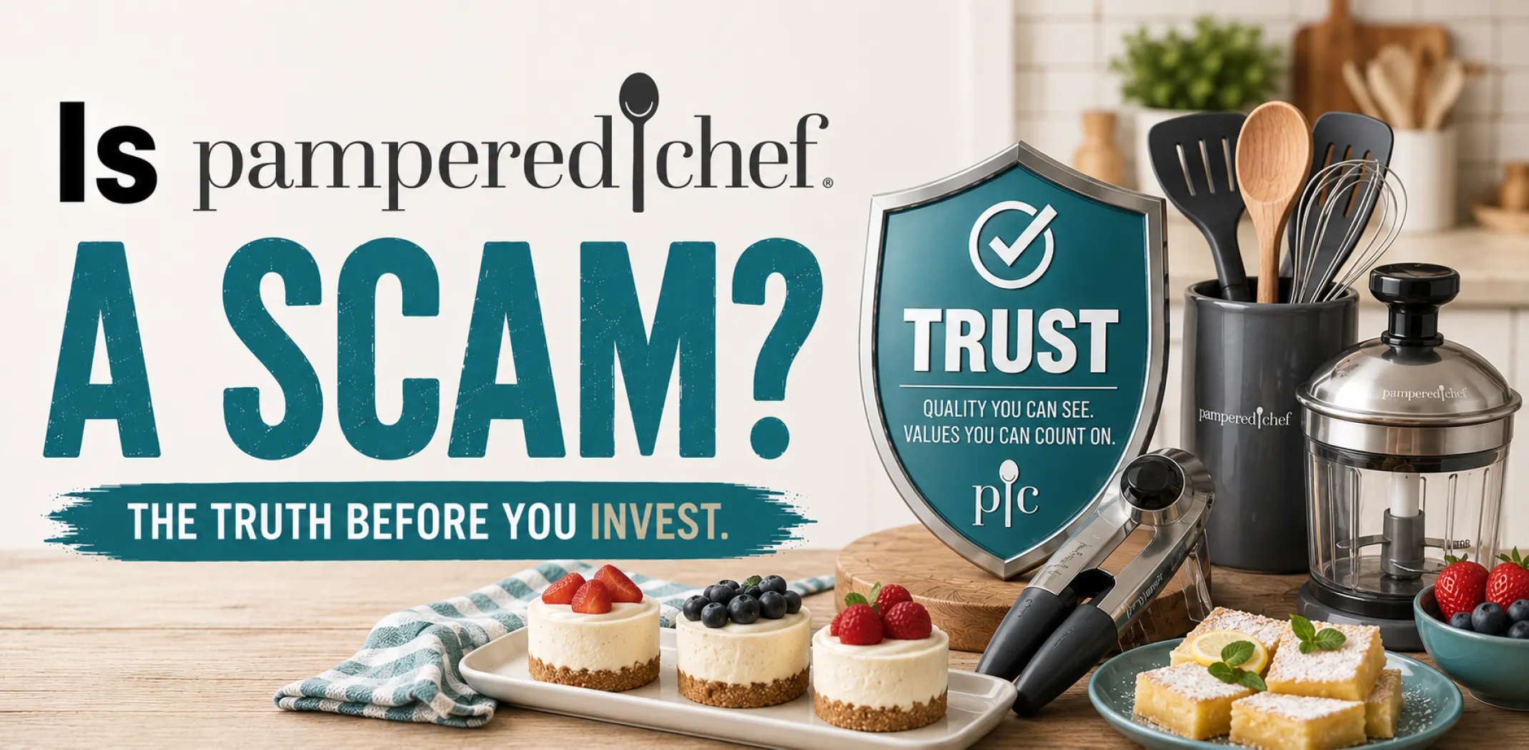 Featured image for an article answering the question "Is Pampered Chef a scam?"