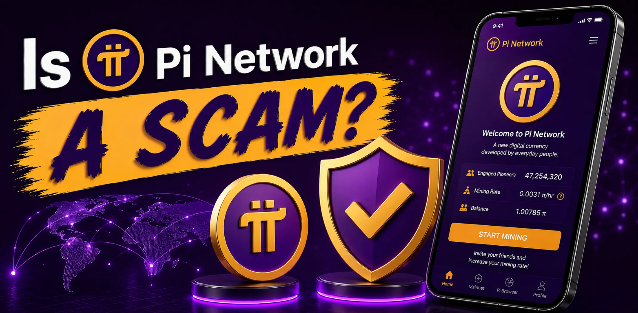 Featured image for an article answering the question "Is Pi Network a scam?"