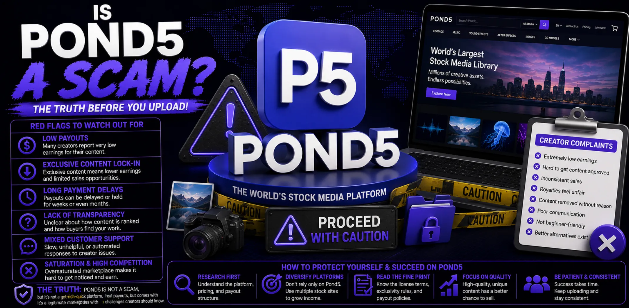 Featured image for an article answering the question "Is Pond5 a scam?"