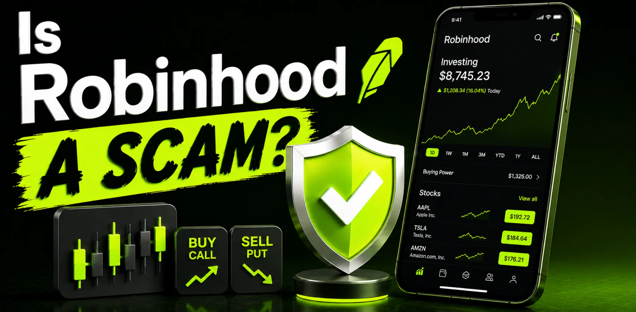 Featured image for an article answering the question "Is Robinhood a scam?"